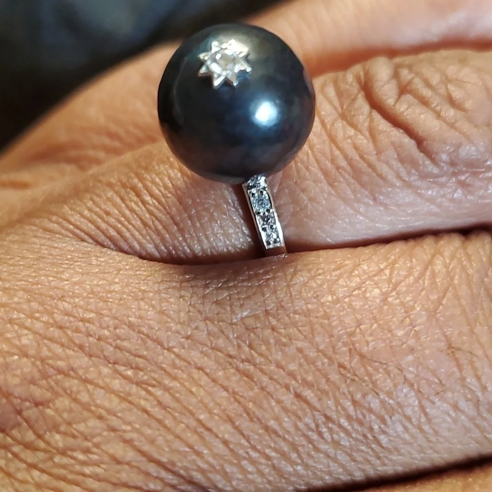 Elite Shungite Zircon Pearl Ring Sterling Silver